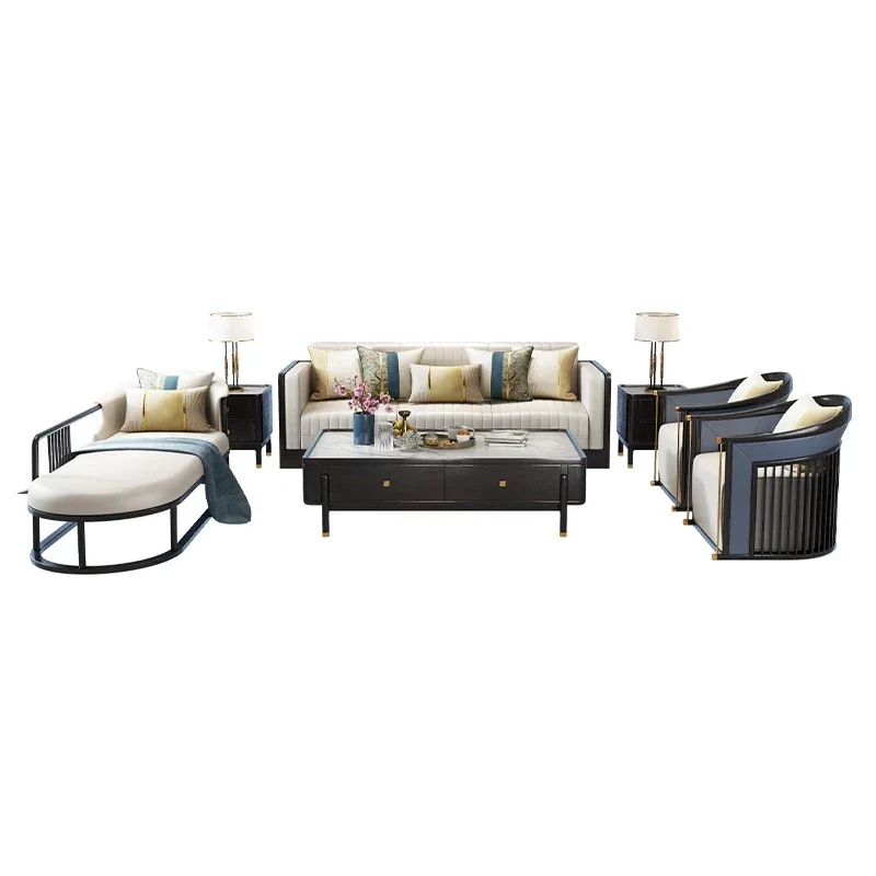 

1Solid Wood Sofa Combination Living Room Villa Large and Small Apartment Type Light Luxury High-End Solid Wood Furniture