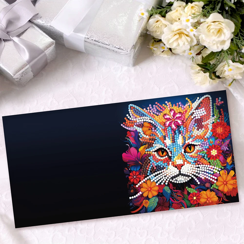 8Pcs DIY Diamond Painting Card Cat Special Shape Diamond Drawing Card Diamond Daily Wish Card for Adults Holiday Friends Family