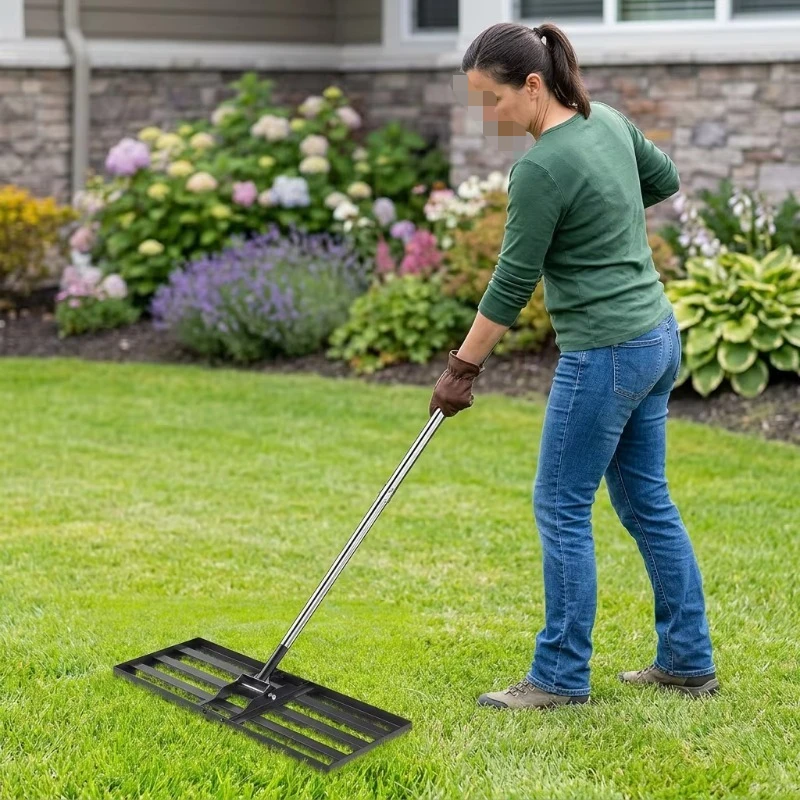 Garden Lawn Leveling Rake Heavy Duty Soil Leveler Detachable Tool With Adjustable Handle For Landscaping