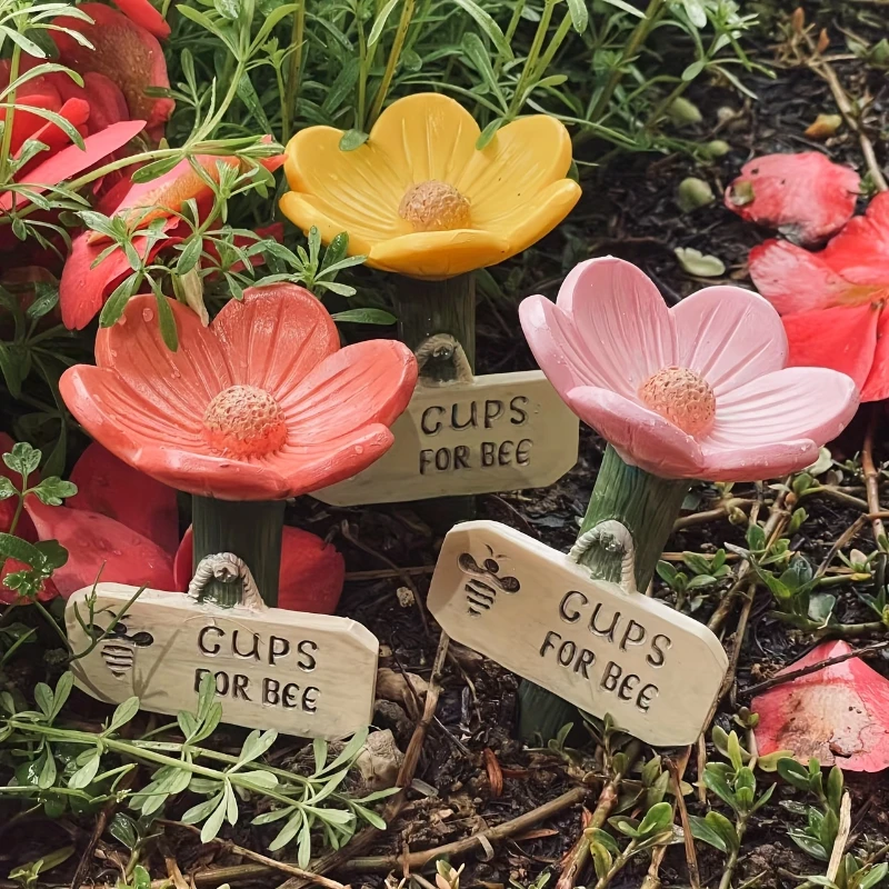 Estación de riego de abejas, comedero floral de resina para jardín con bañera de mariposas coloridas, sin palo de madera para decoración al aire libre
