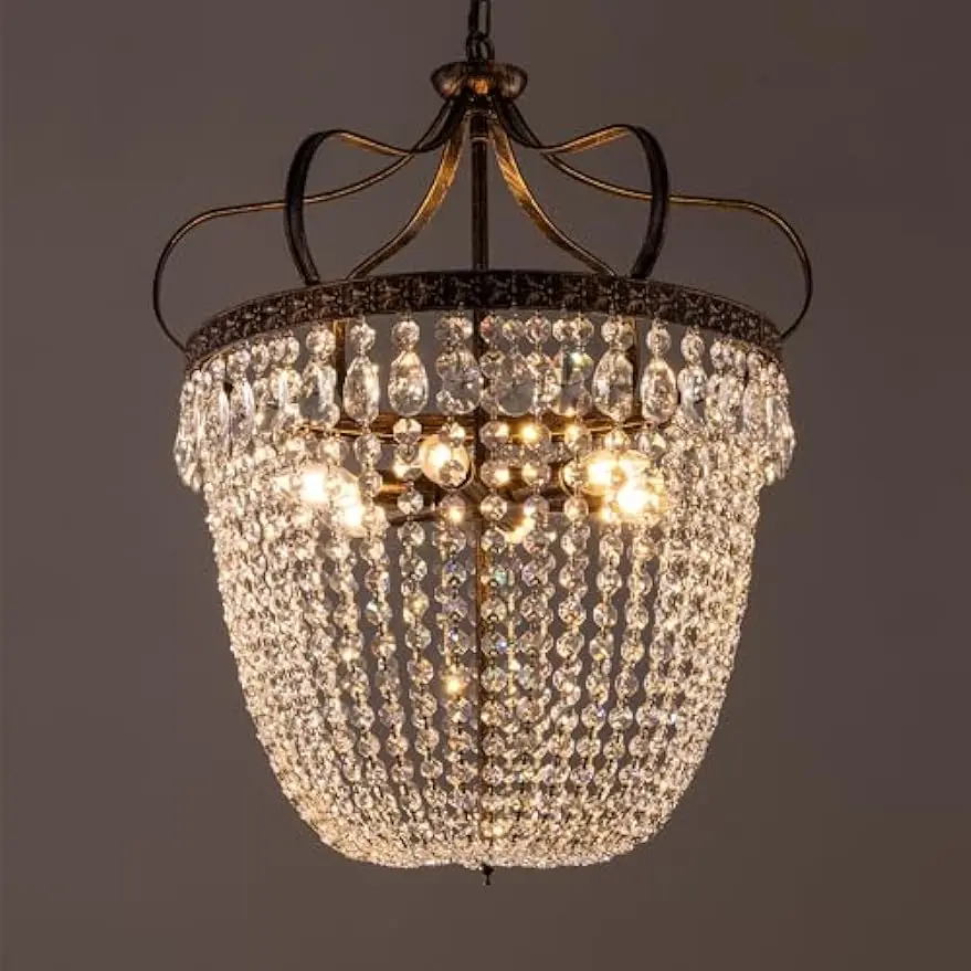 

Farmhouse Chandelier Lighting,Crystal Chandeliers for Bedrooms,Antique Bronze Modern Chandelier for Dining Room