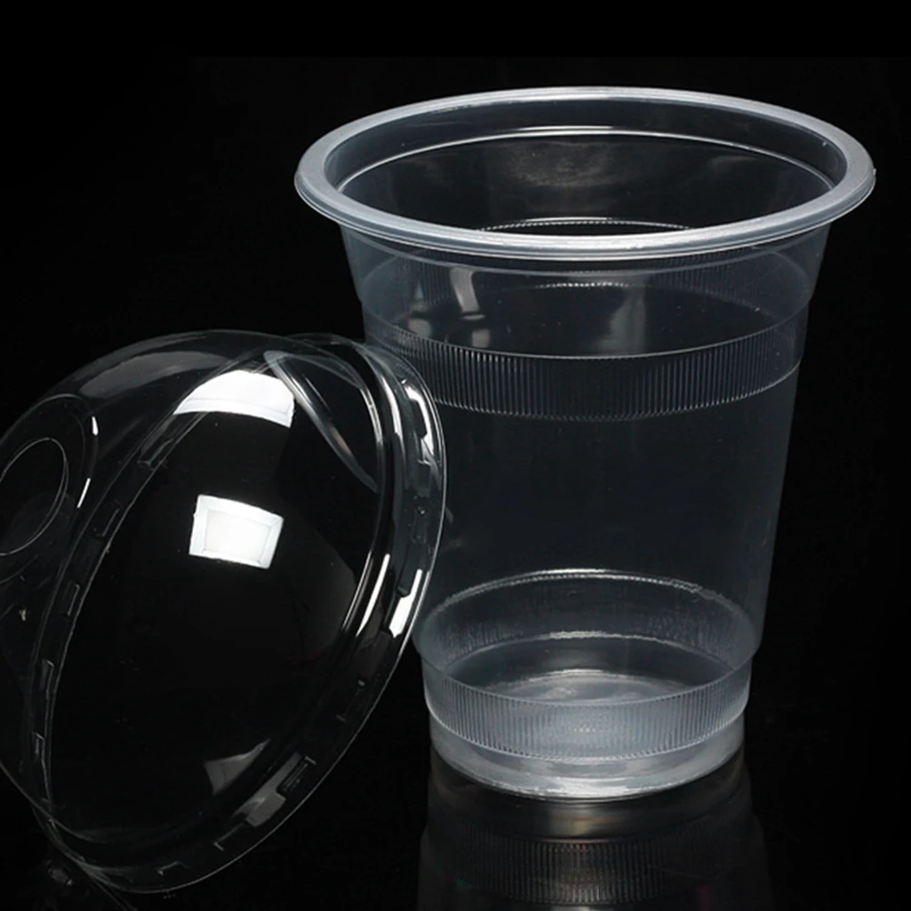 

50 Pcs Plastic Cup with Lid Cups Clear Juice Milk Tea Cover Fast Food Restaurant Dome Lids