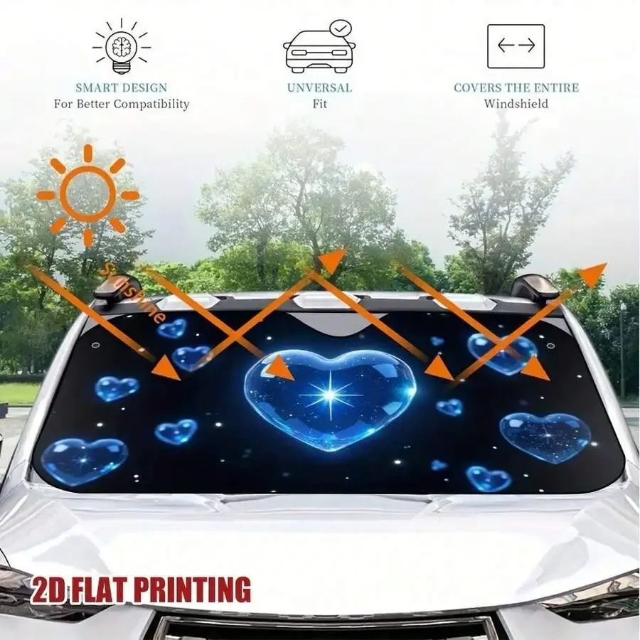 

Foldable Car Windshield Sunshade UV Protection Heat Dissipation Blue Starry Sky Design Polyester Universal Fit