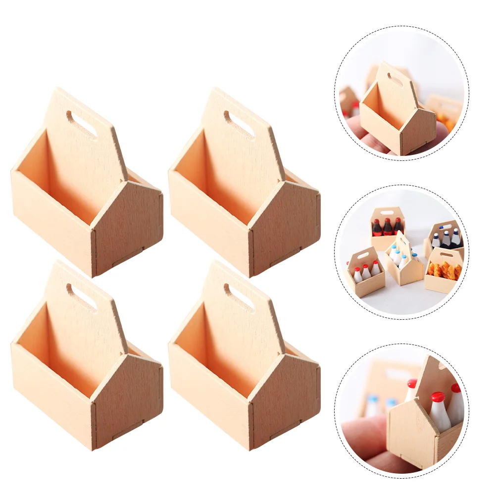 

4 Pcs Miniature Wooden Storage Baskets Portable House Accessories Realistic Detailed Model Decor Mini Scene