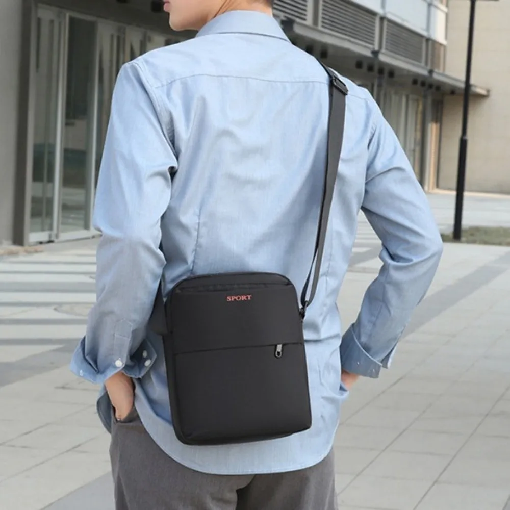 

Solid Color Men Crossbody Bag Large Capacity Lightweight Business Shoulder Bag Multi-function Multi-pockets Small Square Bag