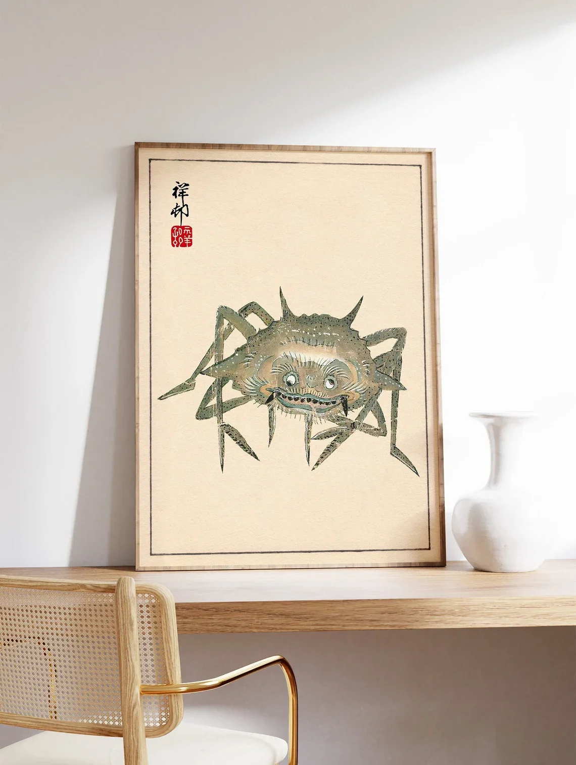 Impresión Decorativa de Pared con Diseño de Cangrejo Japonés Mítico Yokai Ukiyo-e - Arte Tradicional del Periodo Edo en Linoestampado para Decoración Costera, Pared de Cocina