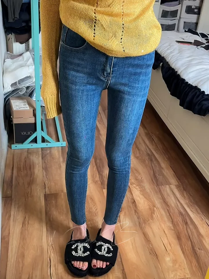 

High Waist Slim Fit Jeans Women's High Elastici Cotton Denim Waed Nine Points Butt Lifting Sexy Versatile White Waed