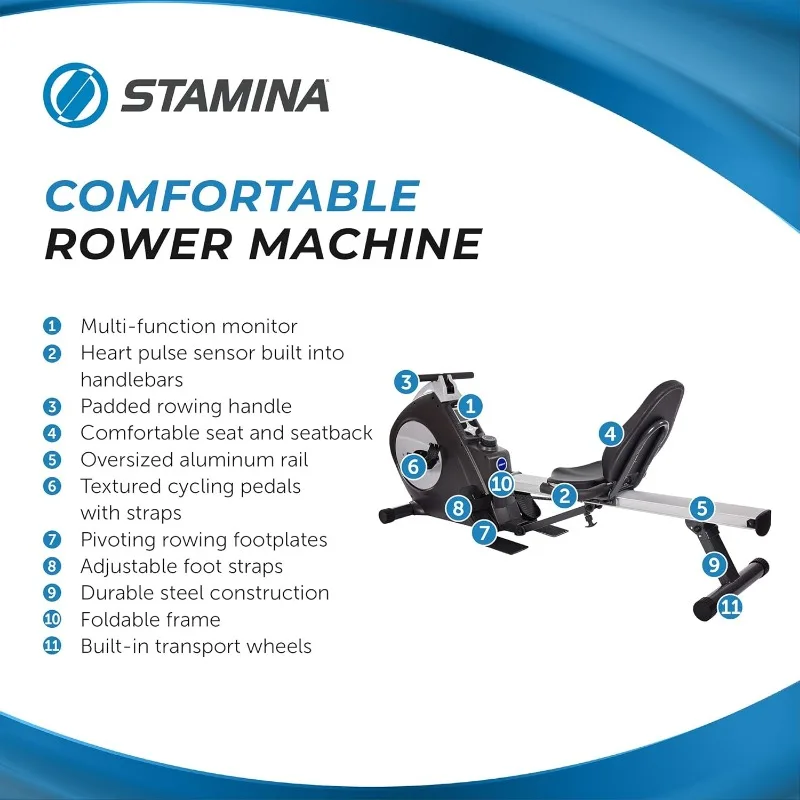 Stamina Conversion II Cyclette reclinata e vogatore - Macchina cardio con app Smart Workout - Cyclette