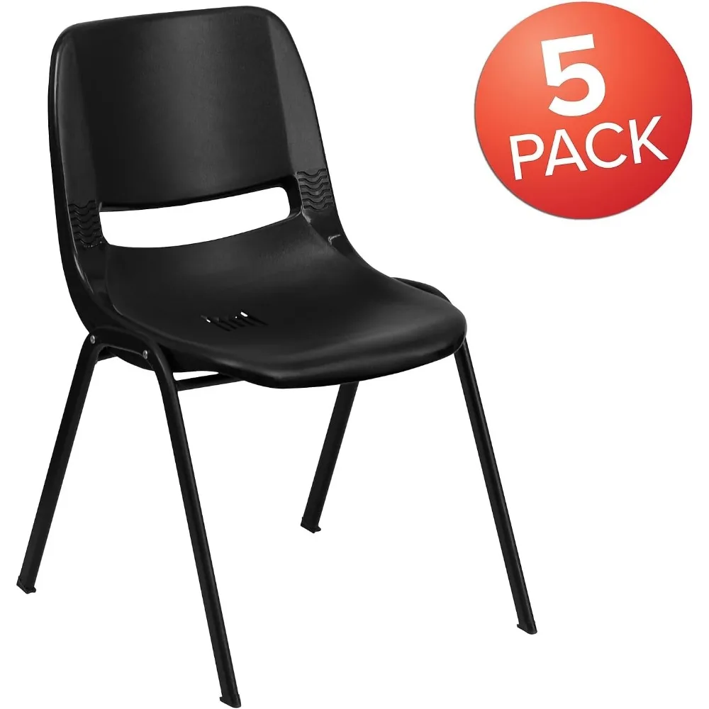 Black Ergonomic Shell Stack Chair with Black Frame and 16'' Seat Height