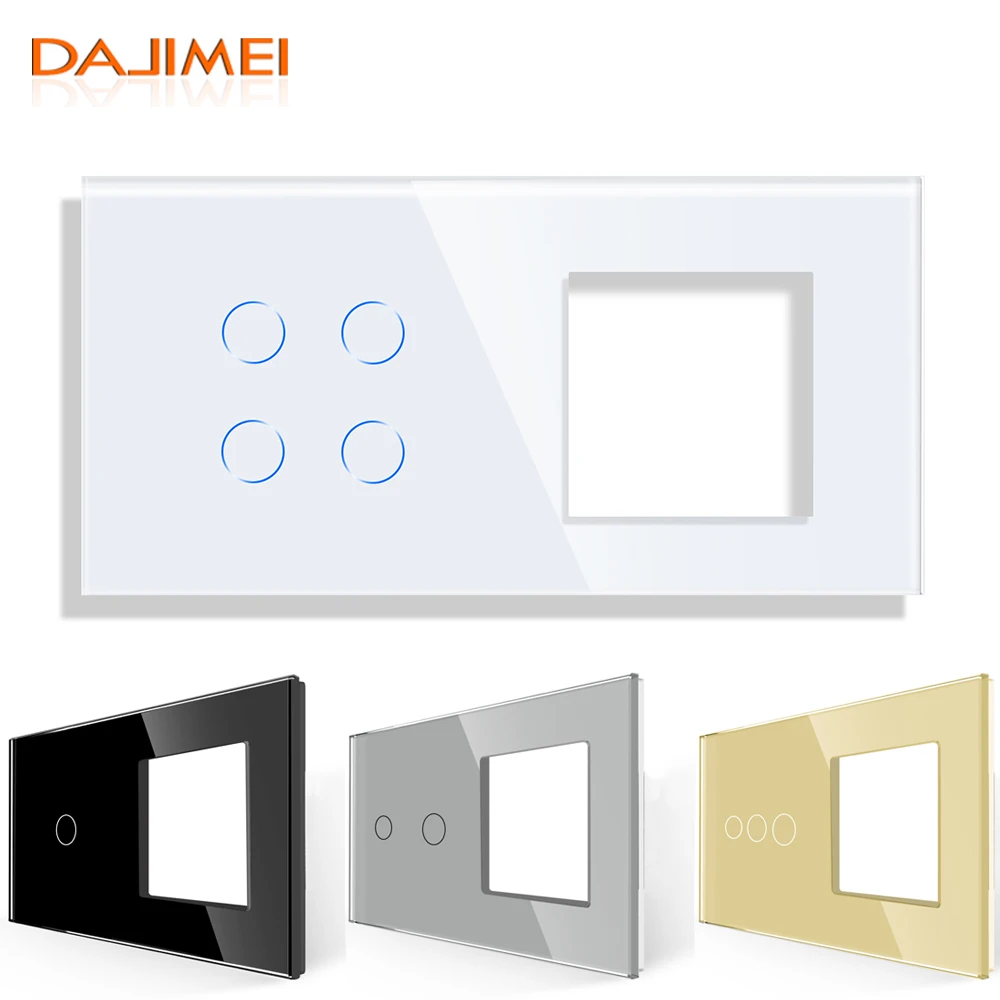 DAJIMEI Only Crystal Glass Panel 158mm White Black Grey Glass Frame with Metal Frame for Wall Socket Switch Function DIY Part