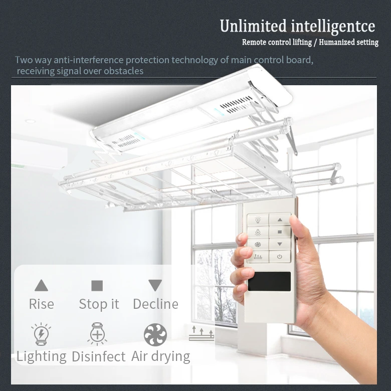 2023 Smart Lifting Ceiling Laundry Folding Drying Rack Electric Automatic Hanging Hanger Drying Clothes Rack