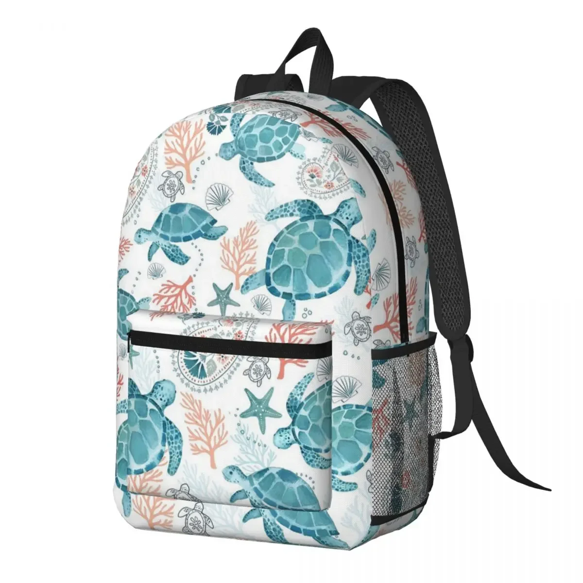 Watercolor Sea Vibrant Rainbow Turtle Backpack Daypack Large Capacity Children BookBag School Bag Shoulder Bags for Men Women