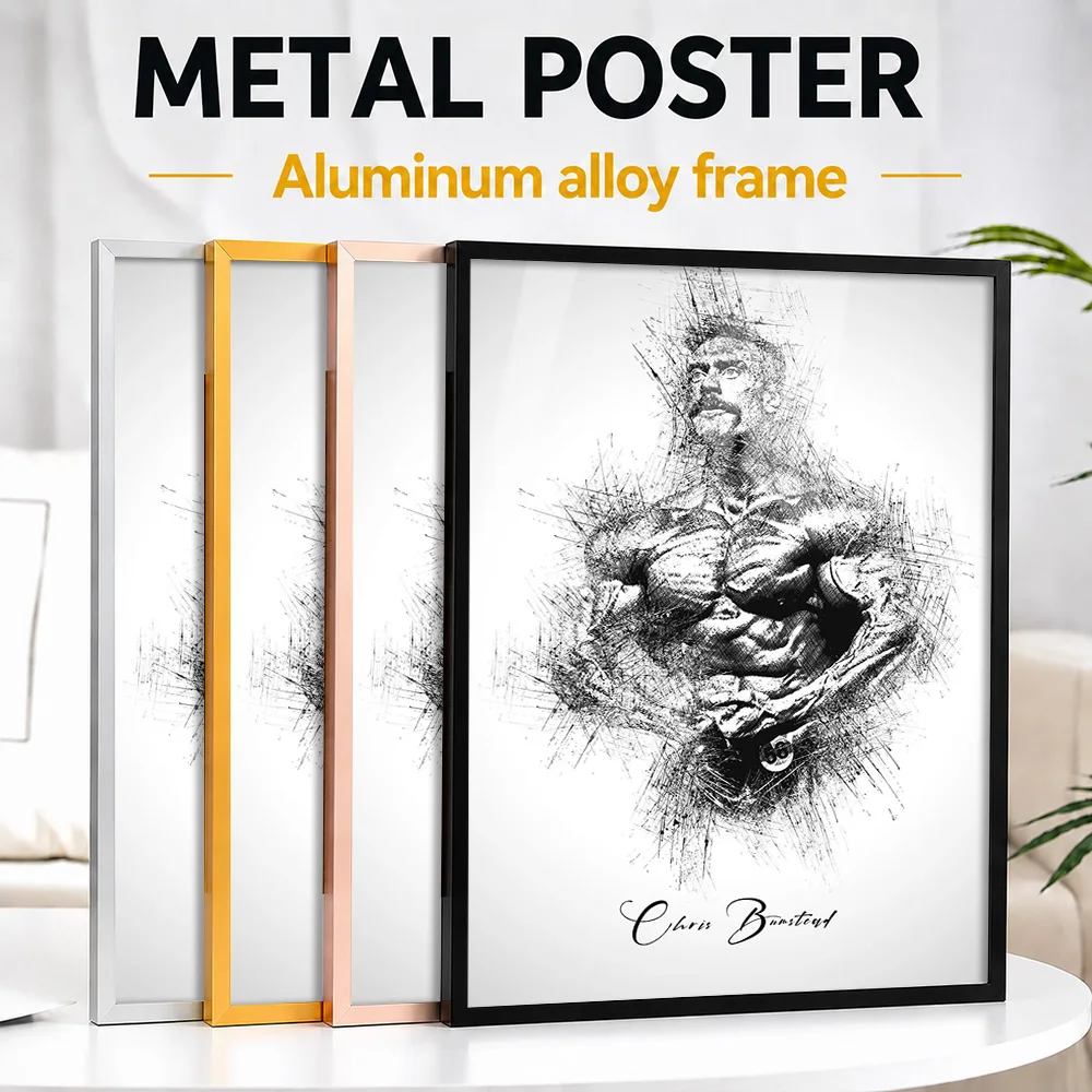 Chris Bumstead Bodybuilding Sketch Framed Aluminum Metal Poster Personalized Photo Dynamic Strength Style Wall Art For Bedroom