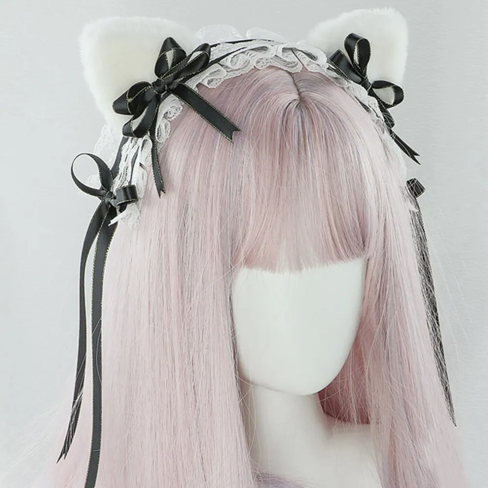 

Adorable Cat Ears Lace Headband Lolita Style Bow Hair Accessory for Party Cosplay Women Girls Decor Gift Lolita Headband