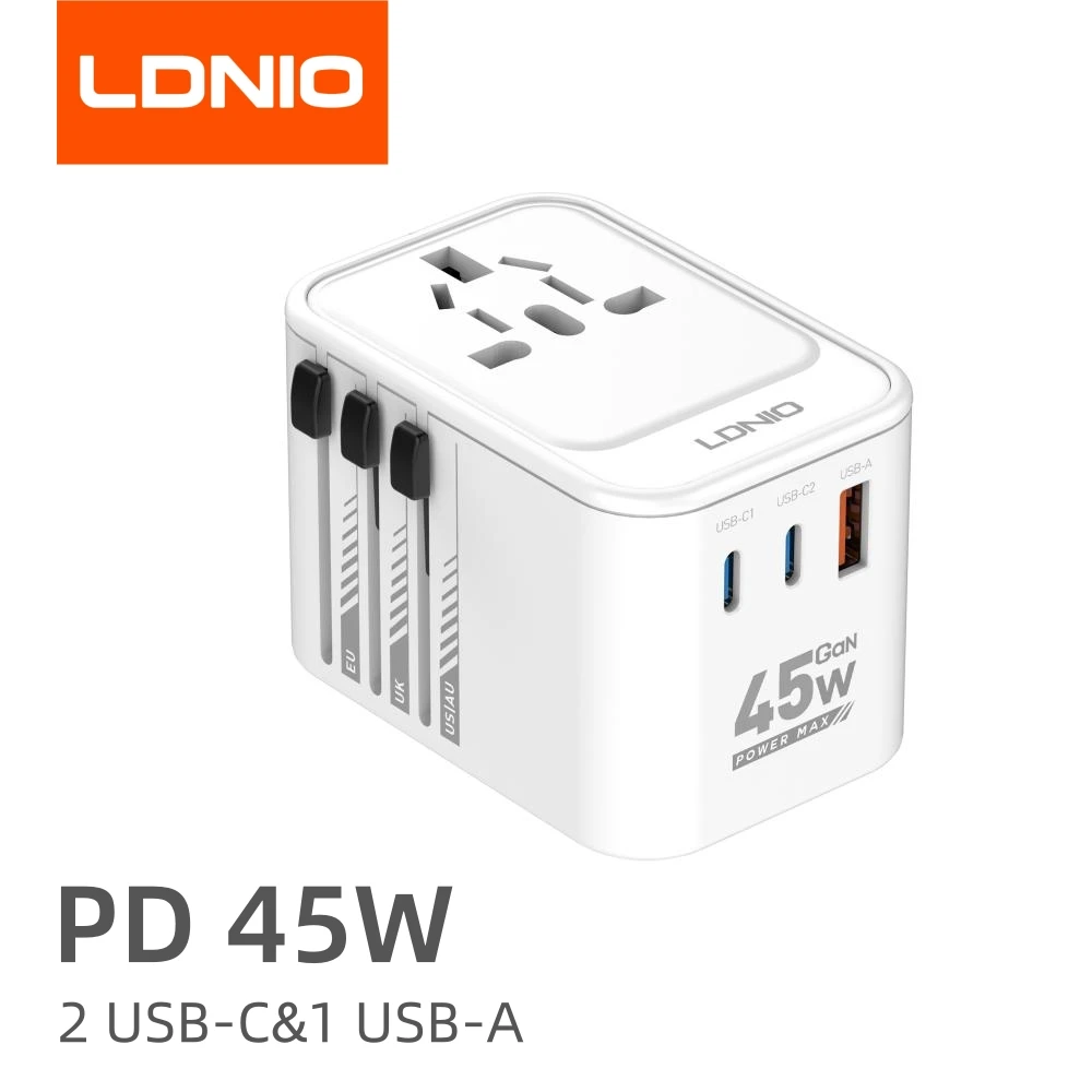 LDNIO Universele Reisaanpasser Oplader 65W 20W USB Type C Converter Stekkeradapter voor EU UK US AU Korea Brazilië Saoedi-Arabië 224+ Landen