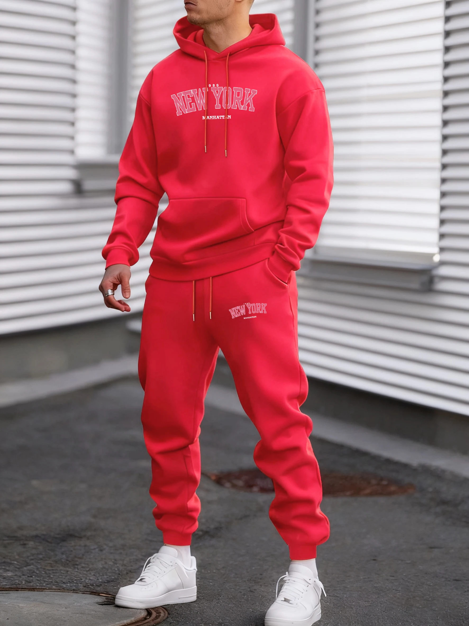 

Usa New York Manhattan Printing Men Retro Tracksuit Simple Fleece Pants Autumn All-Match Loose Hoodies Unisex Fashion Suits