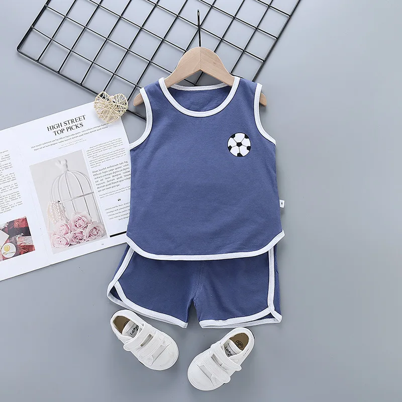 Summer Toddler Boy Girl Clothes Baby Boys Cotton Vest+Shorts 2 Pcs Sets Kids Clothes Boys Girls Cartoon Vest Sleeveless T Shirts