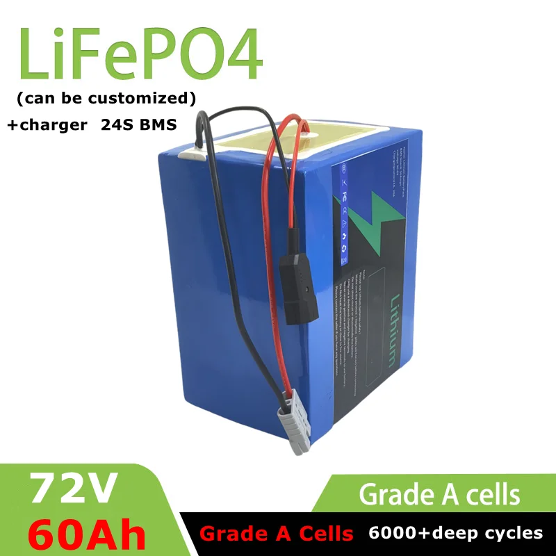 

Литиевый аккумулятор lifepo4 72 В 60 Ач BMS 24S 76,8 В глубокий цикл для 5000 Вт 3500 Вт велосипед скутер мотоцикл