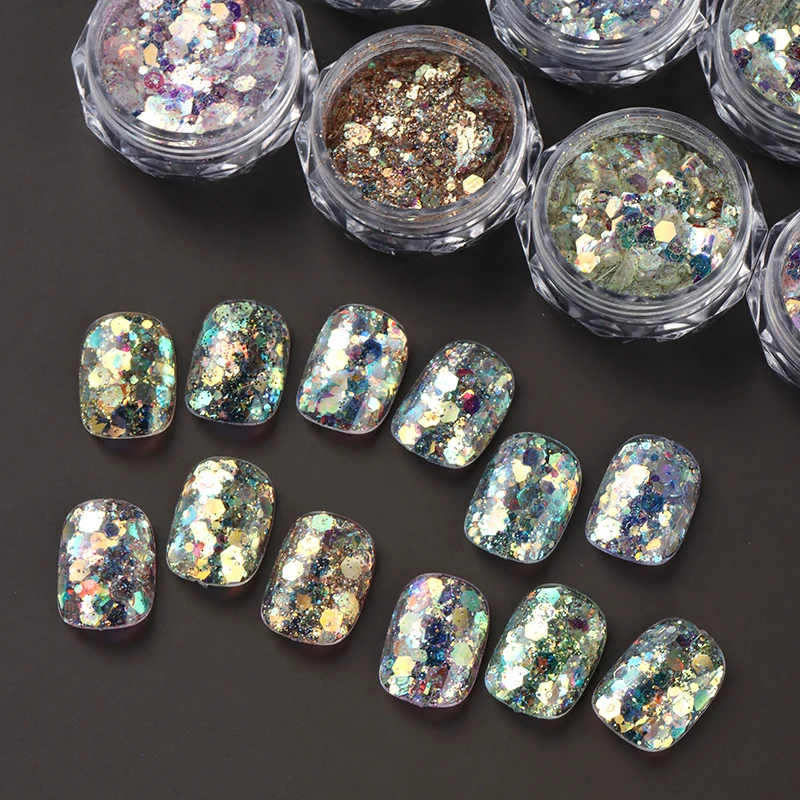 12 صندوق سباركلي مرآة حورية البحر مسمار بريق رقائق هولو قزحي الألوان الحرباء مسدس الترتر الماس الغبار مسمار الفن زينة #4