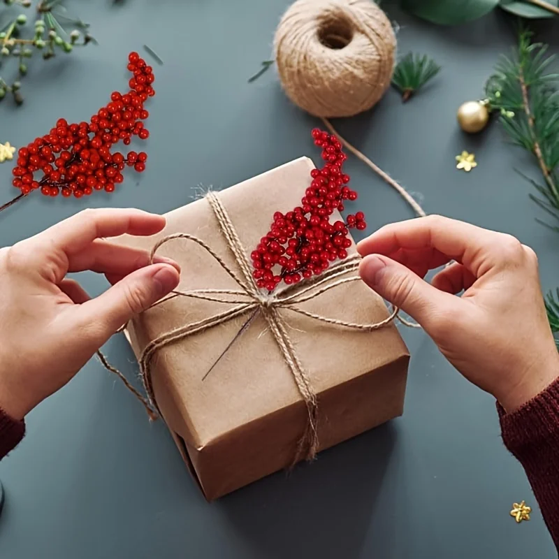 12/1-teiliges Set aus leuchtend roten künstlichen Weihnachtsbaumschmuck, Beeren – DIY-Feiertagsdekoration – Detail 3