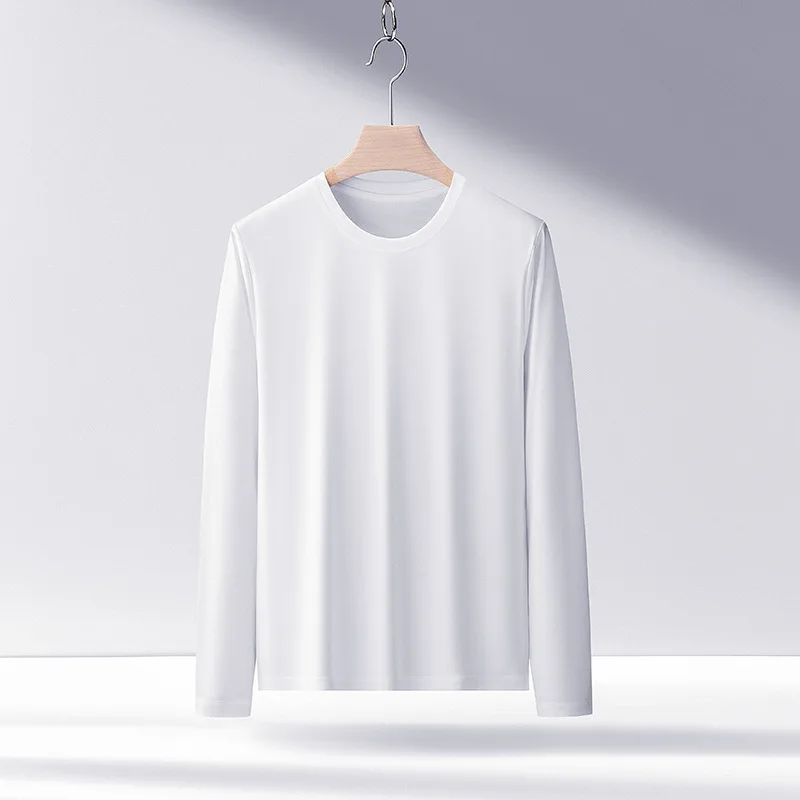 80 Cores 175G Cotton T-shirt Men's Spring Fashion Long Sleeve Casual Basic White Tees Teens Soft Thin Comfortable Delicate Tops