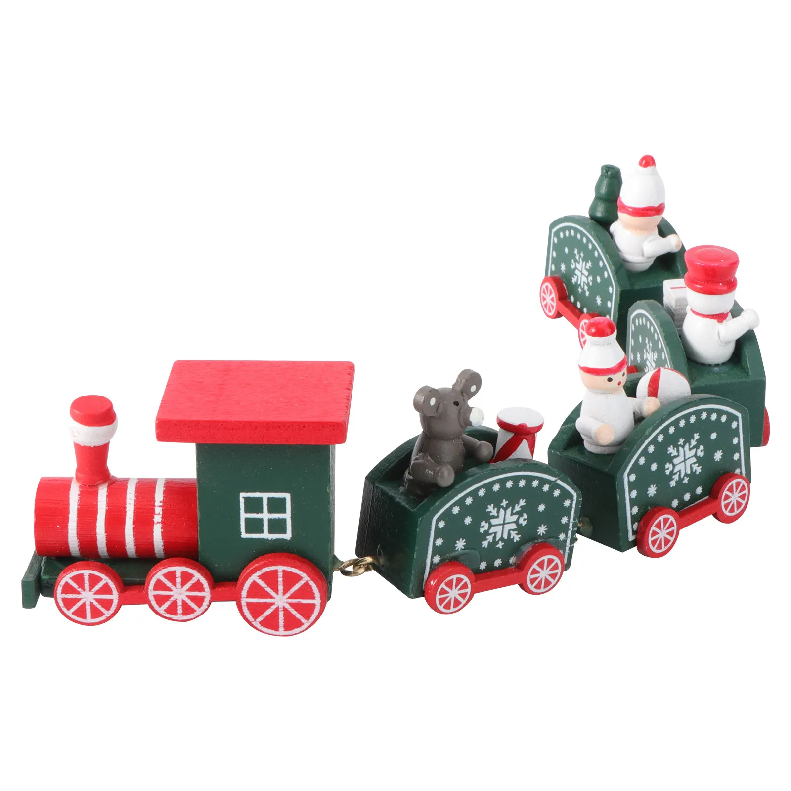 

Wooden Snowman Xmas Train Decoration Small Green Christmas Train for Kids Characteristic Design Pleasant Brightness Holiday