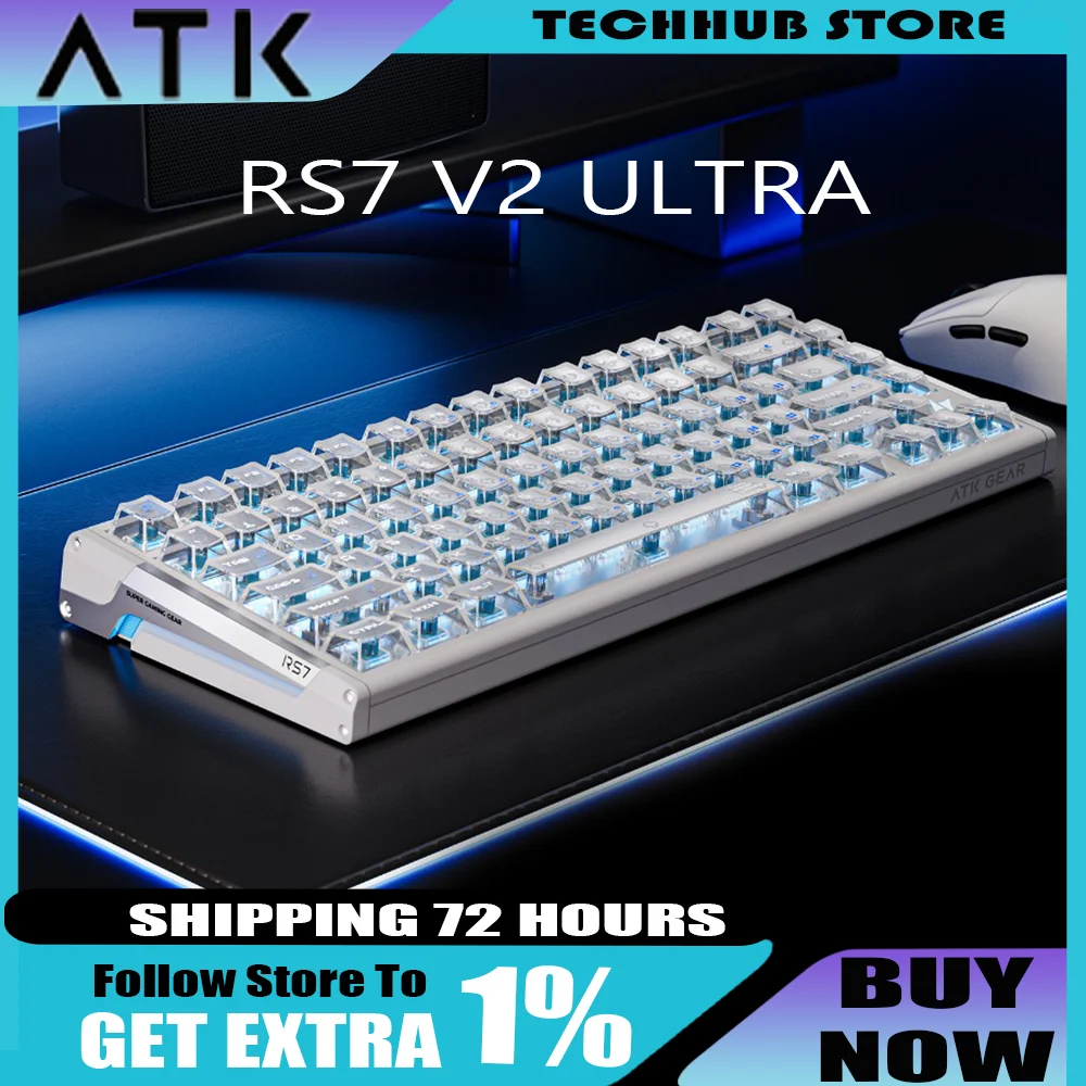 

ATK RS7 V2 Клавиатура с магнитной осью и 75% колонками RGB Световой эффект Полностью алюминиевый ЧПУ Двойная структура HIFI Игровой подарок Настольный компьютер