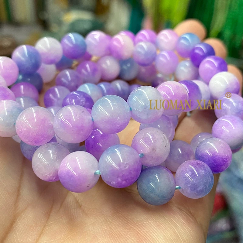 4-12MM Natural Stone Purple Flower Jades Chalcedony Loose Round Spacer Bead for Jewelry Making Diy Earrings Bracelet Accessories