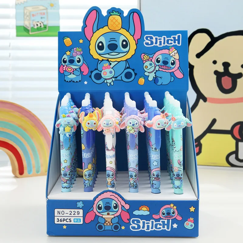

Disney 36Pcs Erasable Gel Pen Cartoon Set Stitch Creative Modeling 0.5Mm Blue Press Pen Students Learn Office Stationery Gifts