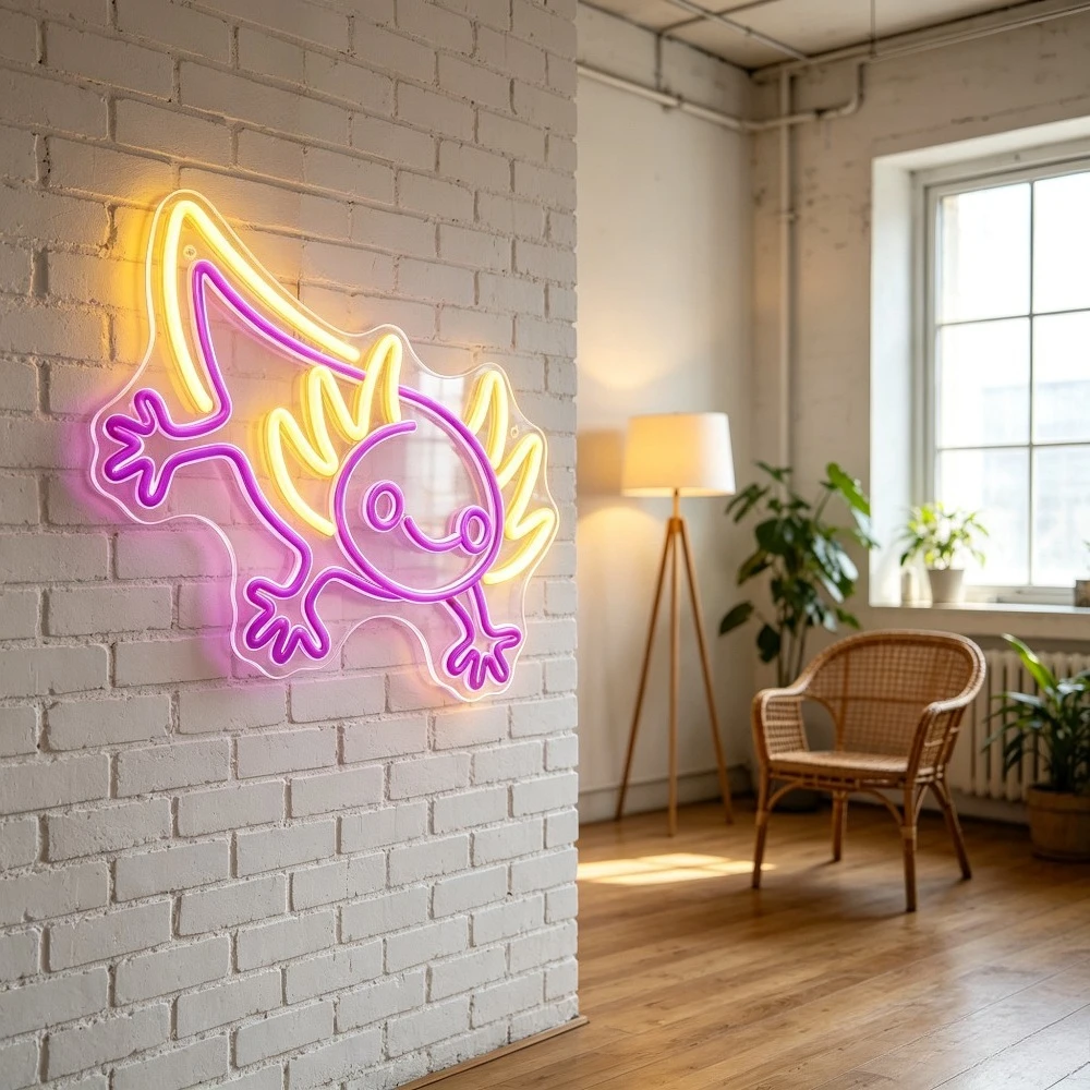 Axolotl Neon Sign Dimmable USB Wall Light for Kids Game Room Teen Bedroom Decor Birthday Party Creative Gift for Home Wall Art