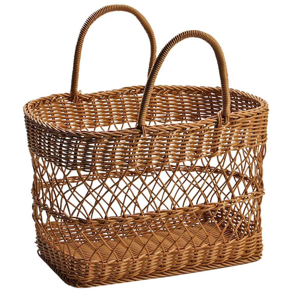 

Woven Basket Imitation Rattan Plastic Fruit Storage Baskets Wear Resistant Rustic Style Wedding Home Decoration Picnic Camping