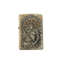 New Arrival Brass Oil Lighter Storage Case Container Knight Skull Sword Outdoors Tools Holder Handmade Vintage Classical Gift