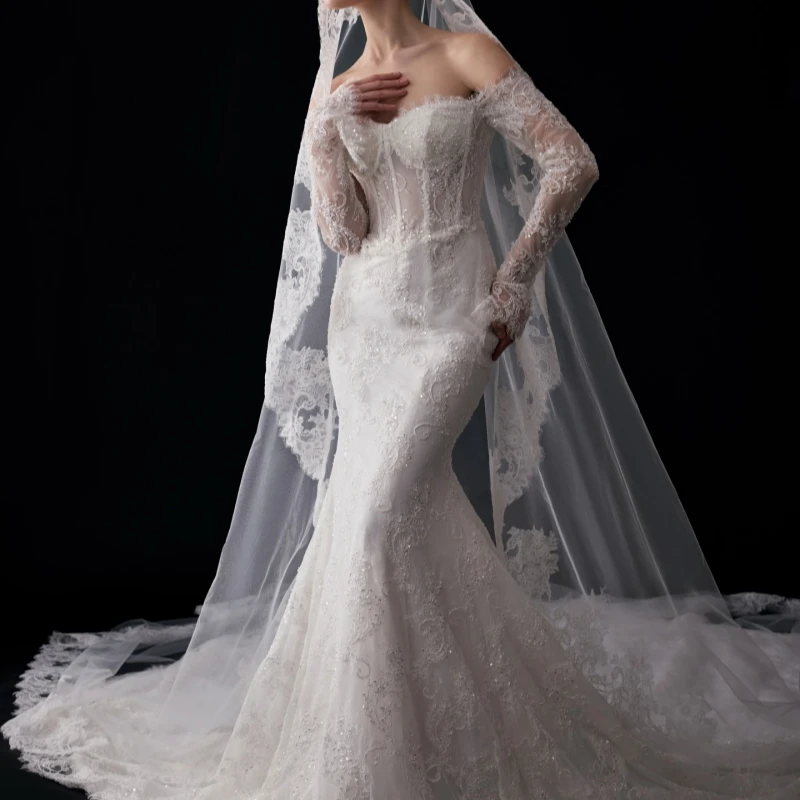 

Luxury White Dubai Arabic Mermaid Wedding Dresses Applique Lace Beads Court Train Wedding Dress Bridal Gowns vestidos de