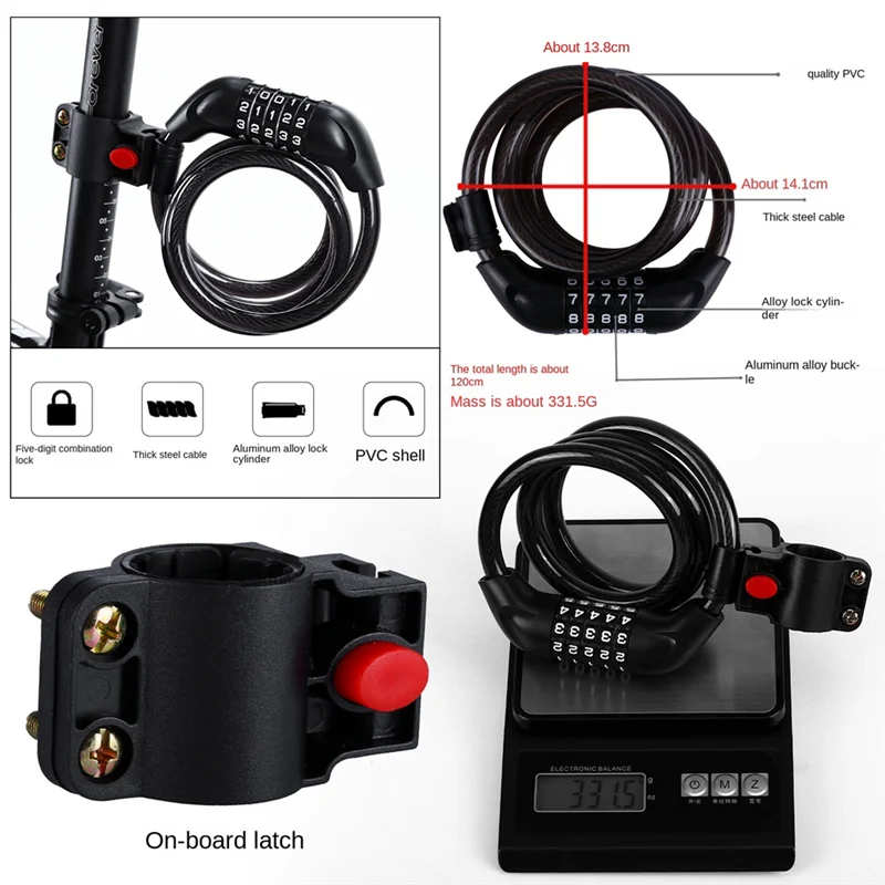 -ESTR Bicycle Locks, Electric Bike Five-Digit Combination Locks, Mountain Bike Bar Wire Rings, Anti-Theft