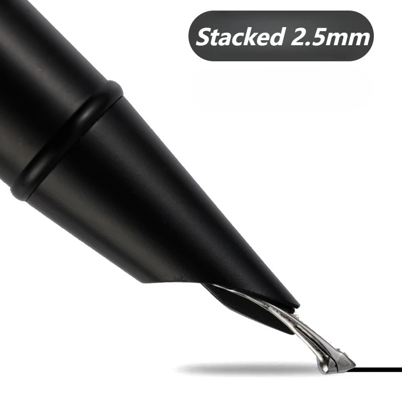 2026 Cheap Sale New Stacked  Long Knife 2.5mm Nib Double-layer Armor Fountian Pen Tip Gray Red Colors 1.0mm Calligraphy Pen