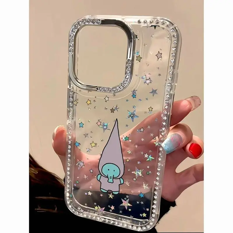 

Прозрачный чехол для телефона iPhone 16, 16e 15, 14, 13, 12, 11 Pro Max Plus INS, защитный чехол со стразами и звездами и принтом слона