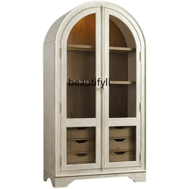 

X Solid wood dining side wine cabinet integrated against the wall kitchen living room cupboard dining French storage high cabine
