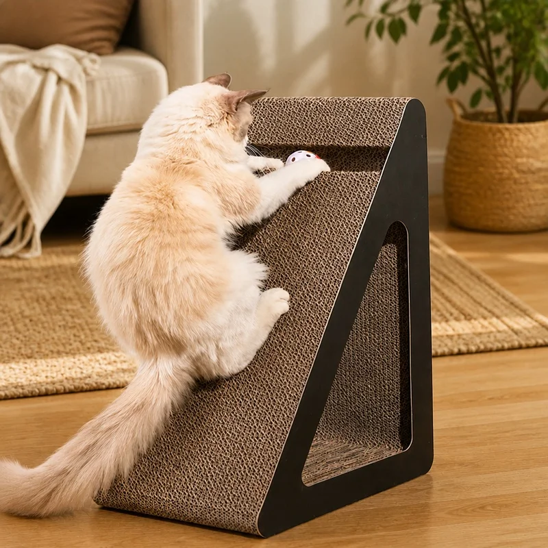 Brinquedo Antiestresse para Pets: Arranhador de Gato em Papelão Triangular com Bolas Giratórias