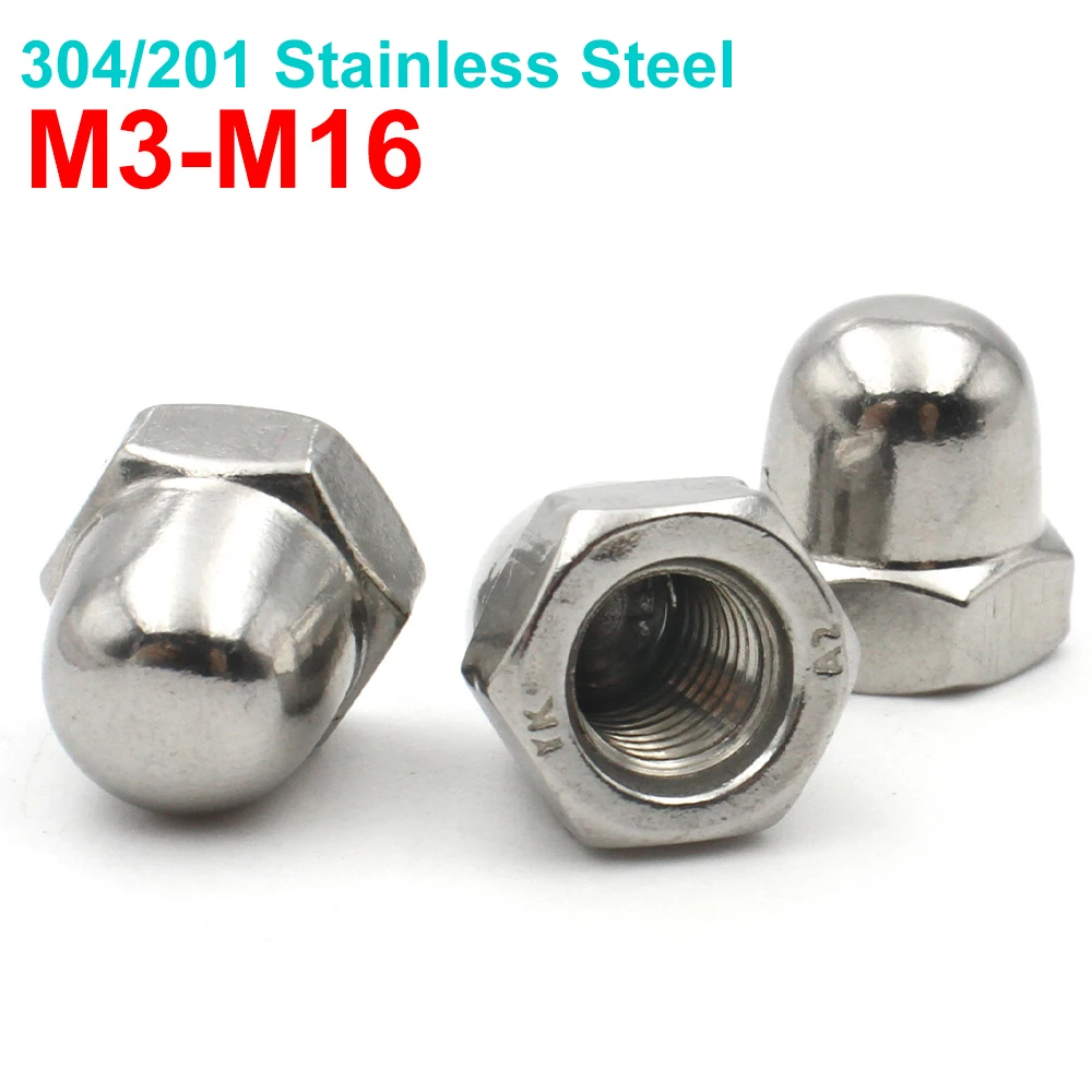 1/2/5/10/25/50pcs M3 M4 M5 M6 M8 M10 M12 M14 M16 304 201 Stainless Steel Dome Cap Nut Acorn Hex Nut Blind Nut for Bolts DIN1587