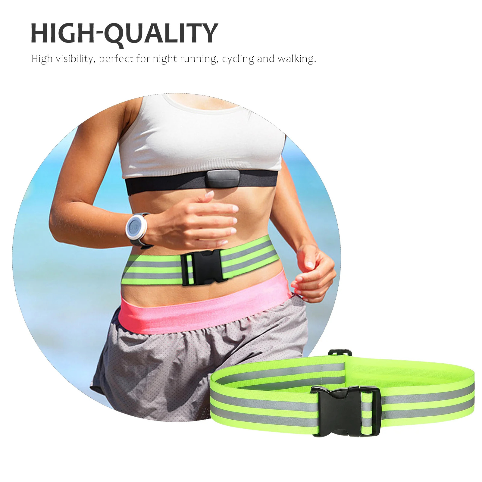 مجموعة واحدة من حزام الأمان العاكس القابل للتعديل، حزام مطاطي عالي الوضوح ليلاً، الجري وركوب الدراجات والمشي، سوار معصم عاكس
