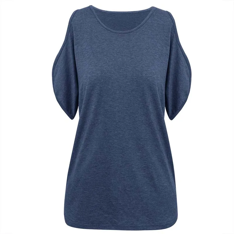Women's O Neck Cold Shoulder Casual Tops Solid Short Sleeve Blouse T-shirts
