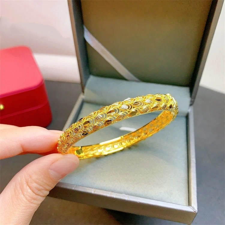 Light luxury fashion 24K real gold bracelet ancient heritage tail hollow-out bracelet au9999 retro diamond bracelet jewelry