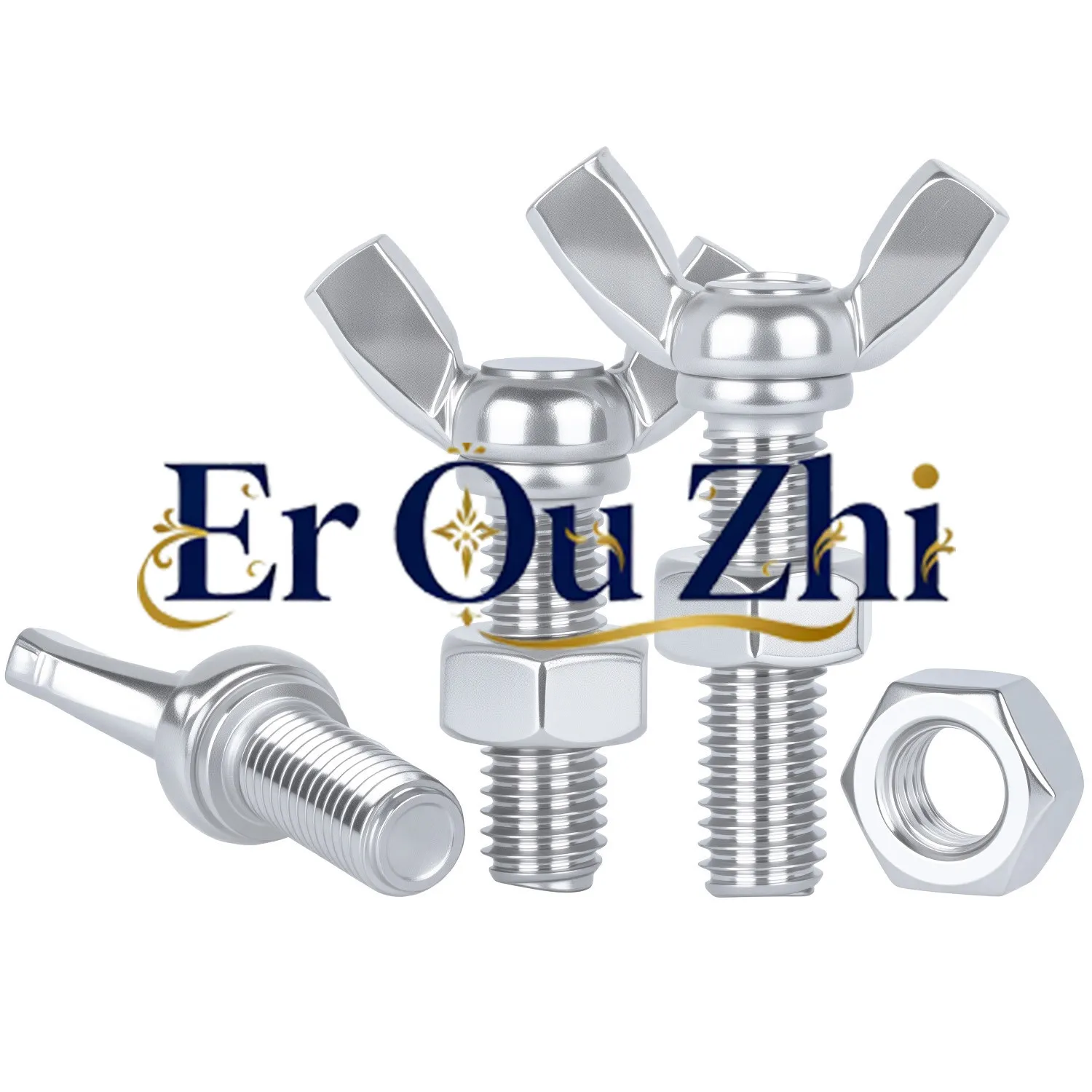 304/316/201 Stainless Steel Butterfly Screw Two Combination Bolts Croissant Hand Screw Hexagon Nut Set