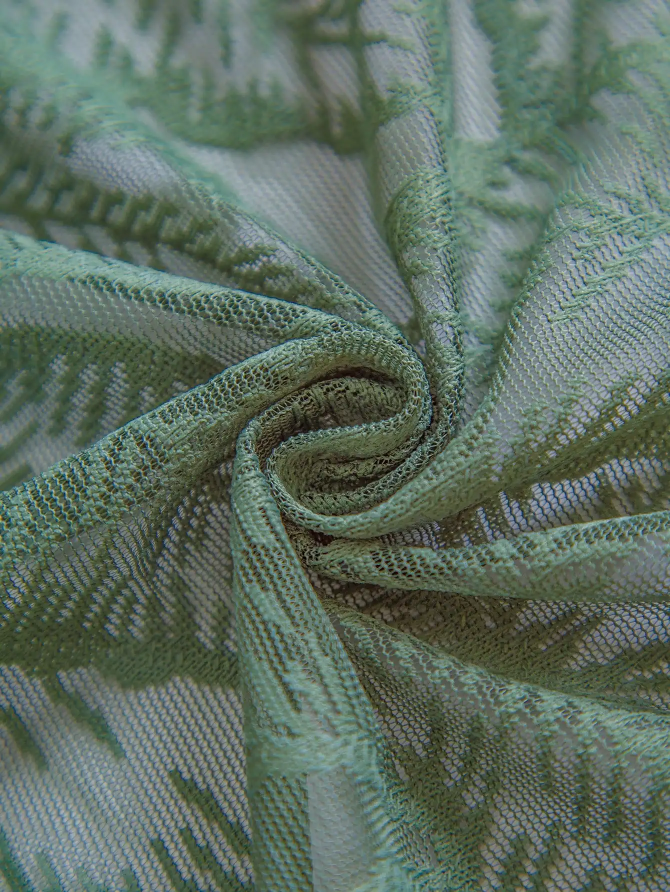 Green large leaf perforated curtains, living room bedroom sheer curtains, rustic style