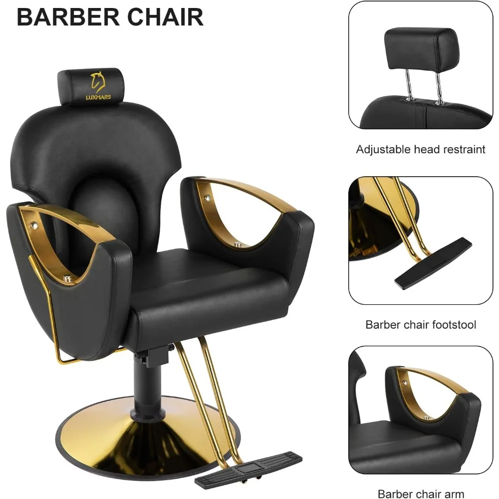 Chaise de barbier hydraulique réglable, fauteuil roulant pour salon de coiffure, fauteuil de salon de coiffure, fauteuil de coiffeur, fauteuil de salon de tatouage, fauteuil de spa de beauté, recommandé pour les coiffeurs