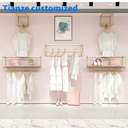 （customized）Cheap Space Saving Garment Rack Wall Mounted Clothing Display Rack Furniture Clothes Shop