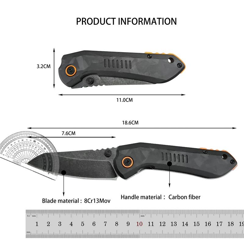 CR6280 folding knife, carbon fiber handle 8Cr13Mov Handle Outdoor Camping Tactical Hunting self-defense EDC tool