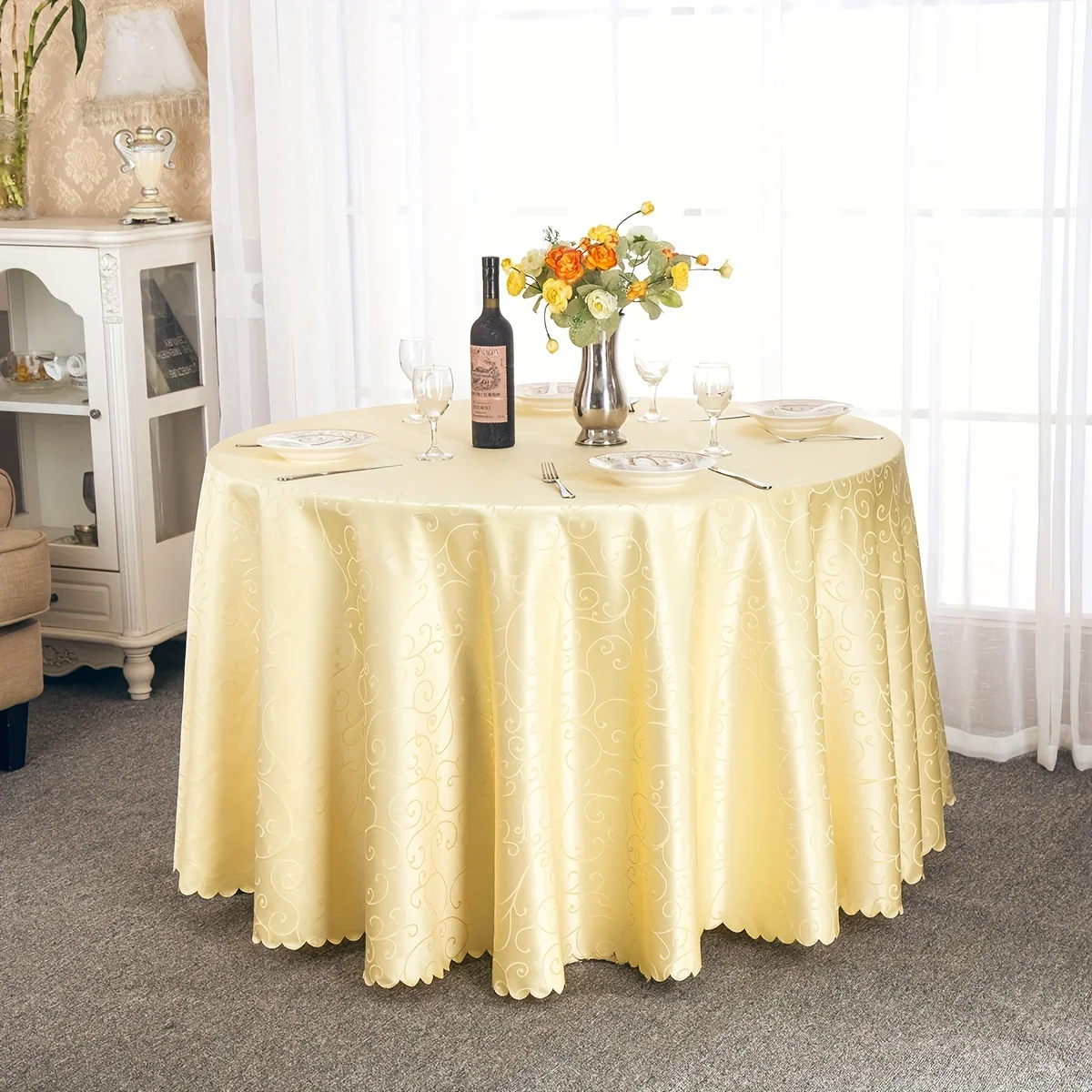 European Style Jacquard Anti Scald And Wash Free Wedding Hotel Round Table Cloth Cover Cloth Decorative Cloth