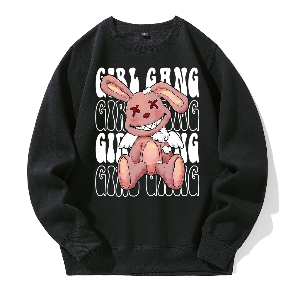 Girl Gang Broken Rabbit Doll Printing Hoody Men Comfortable Fleece Sweatshirt Aesthetic Fashion Hoodies Crew Neck Casual Hooded