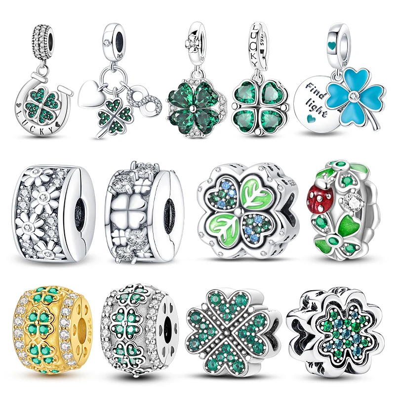 Original Charms Lucky Four-Leaf Clover 925 Silver Beads Fit Original Women 3mm Bracelet Necklace DIY Fine Jewelry Gifts Hot Sale